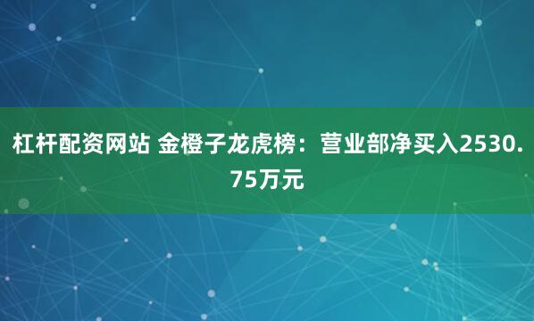 杠杆配资网站 金橙子龙虎榜：营业部净买入2530.75万元